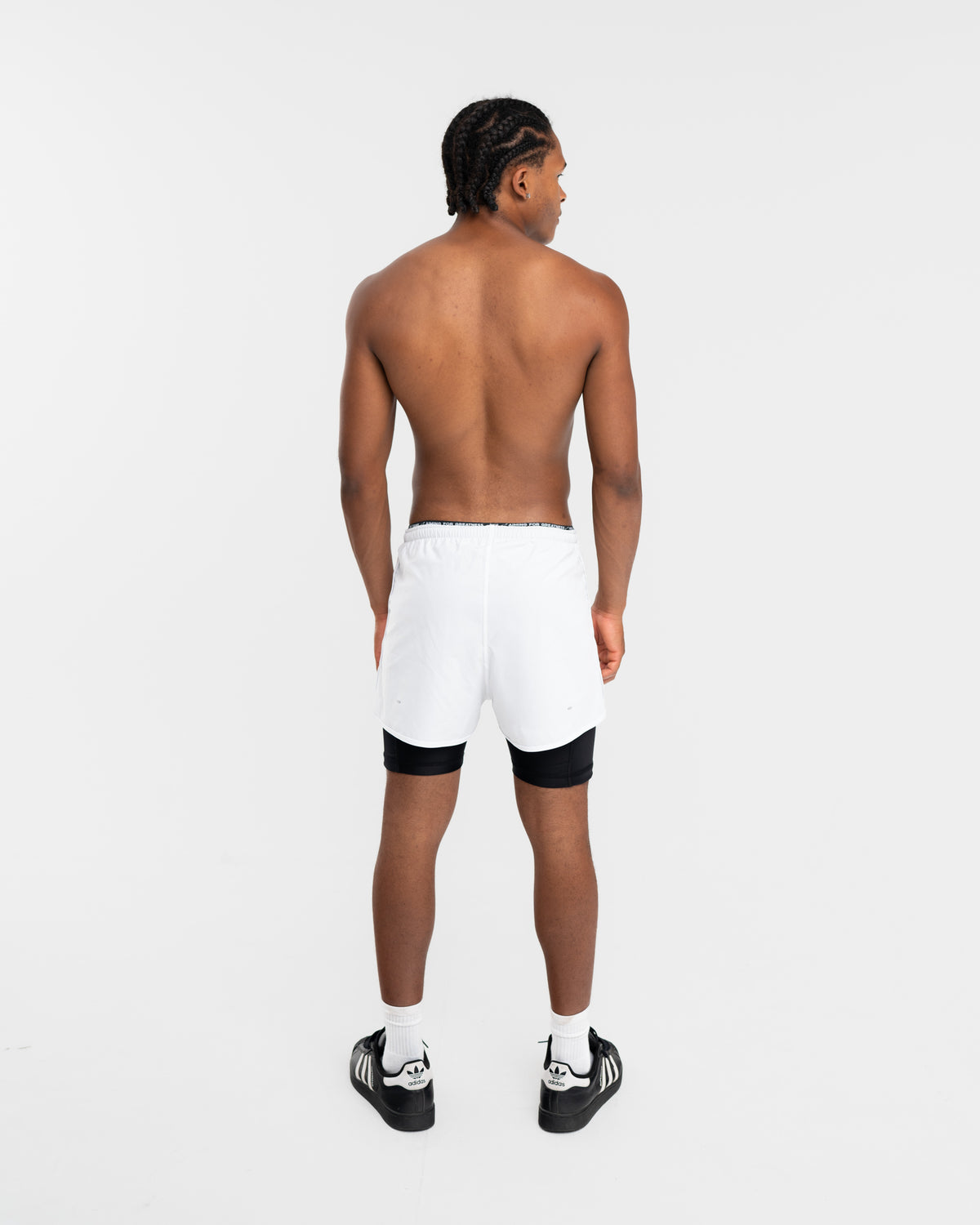 Dos du short de compression 2-en-1 Split Decision blanc et noir